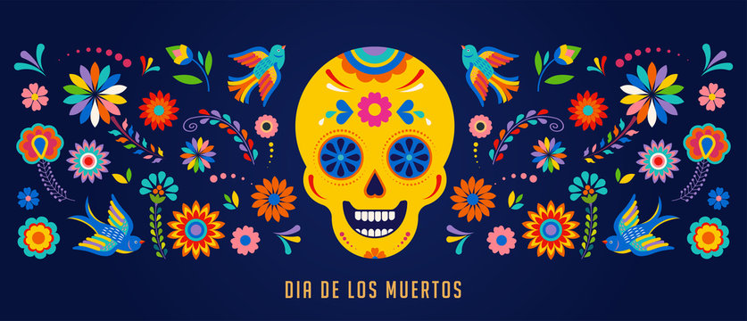 Day of the dead, Dia de los muertos background, banner and greeting card concept with sugar skull.