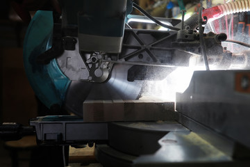 Workshop with tools and electric saws in the process