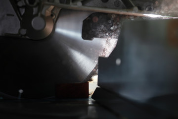 Workshop with tools and electric saws in the process