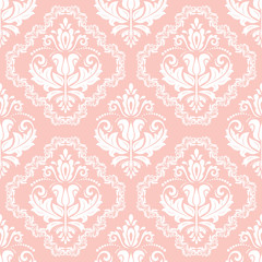 Classic seamless vector pattern. Damask orient ornament. Classic vintage pink and white background. Orient ornament for fabric, wallpaper and packaging