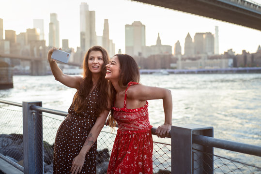 Tourists taking selfie in New York