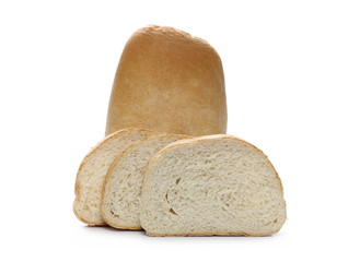Bread loaf with slices isolated on white background
