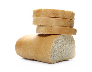 Bread loaf with slices isolated on white background