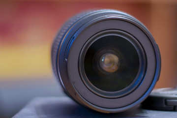 Macro view of professional photograph camera lens