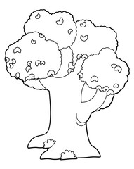 cartoon scene with tree - vector coloring page - illustration for children