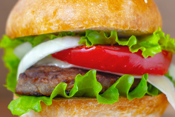 Burger on a wooden board