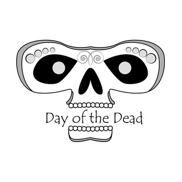 Picture of a black and white skull with the inscription Day of the Dead
