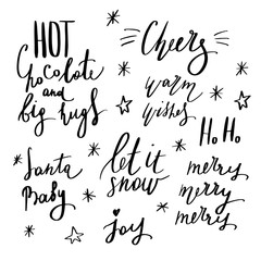 Big set of handdrawn new year and christmas lettering. Vector xmas collection. Decoration element for cards and invitations.