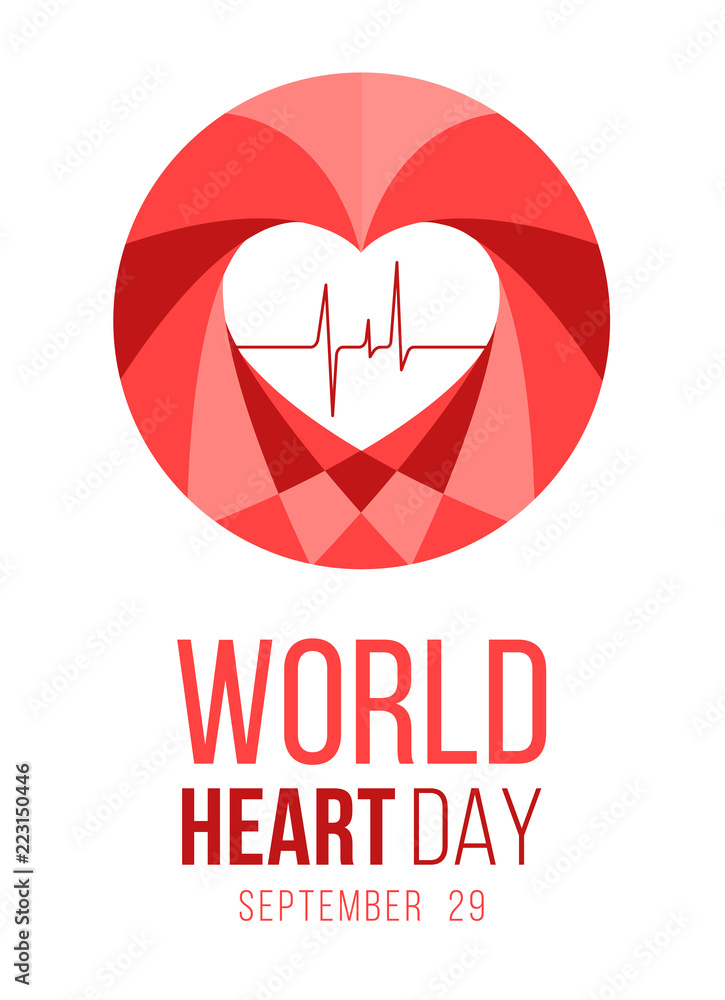 Poster world heart day banner with abstract heart and wave heart in circle vector design