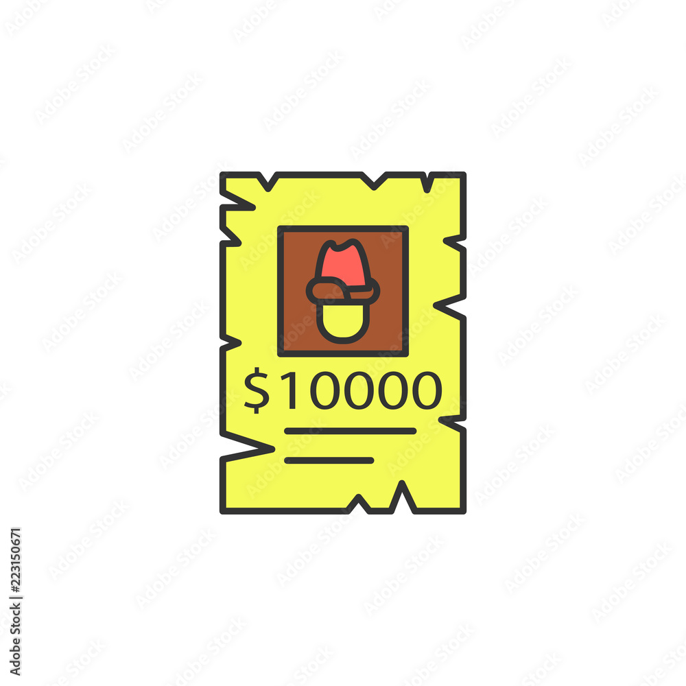 Poster wanted wild west colored icon. element of wild west icon for mobile concept and web apps. cartoon wa