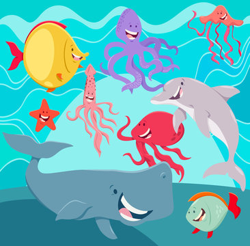 sea life animals cartoon characters underwater