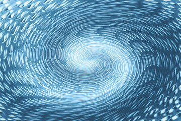 Blue wormhole in form of spiral absorbs space. Fantastic background image of asymmetric vortex tunnel in center of shot.
