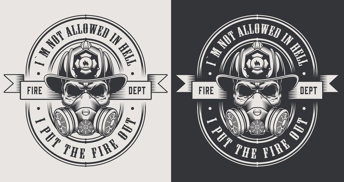 Vintage firefighting monochrome logos