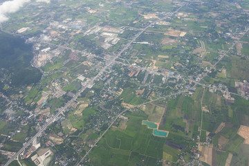 Top view of city from aerial photos. City plan from high angle.