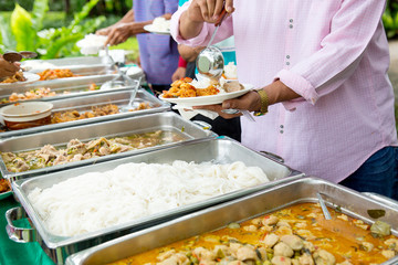 Food Buffet Catering Dining Eating Party Sharing Concept.people group catering buffet food indoor...
