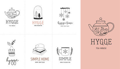 Hygge - Simple Life in Danish, collection of hand drawn elegant and clean logos, elements
