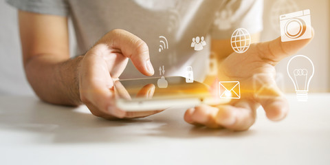 Obraz premium Application icons interface on smartphone. Social media concept