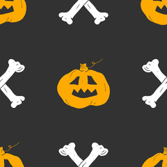Halloween seamless pattern. Hand drawn sketched background, party invitation or holiday banner design vector illustration