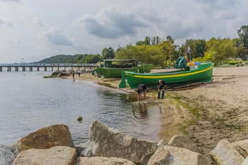 Photo sur Plexiglas La Baltique, Sopot, Pologne Fishing Boats on Beach at Orlowsk, Sopot, Poland, & the Baltic Sea.