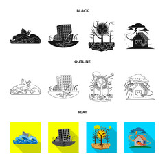 Isolated object of natural and disaster symbol. Collection of natural and risk stock vector illustration.