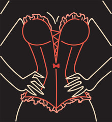 Woman in red corset neon lamps light sign