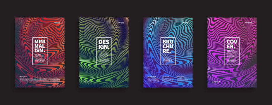 Ripple Wave Stripe Patterns Vector Minimal Art. Brochure, Cover, Flyer, Book Design Templates. Digital 3d Conceptual Illustration