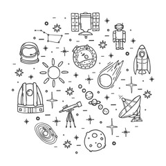 Space icons big set, hand drawn style