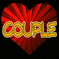 A stylized heart and the word Couple. Retro Japanese feeling.
