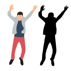 vector, isolated, flat style man in jacket jumping