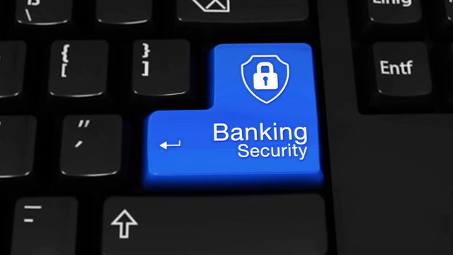 02. Banking Security Rotation Motion On Blue Enter Button On Modern Computer Keyboard with Text and Icon Labeled. Selected Focus Key Is Pressing Animation. 3D Render. corporate banking concept