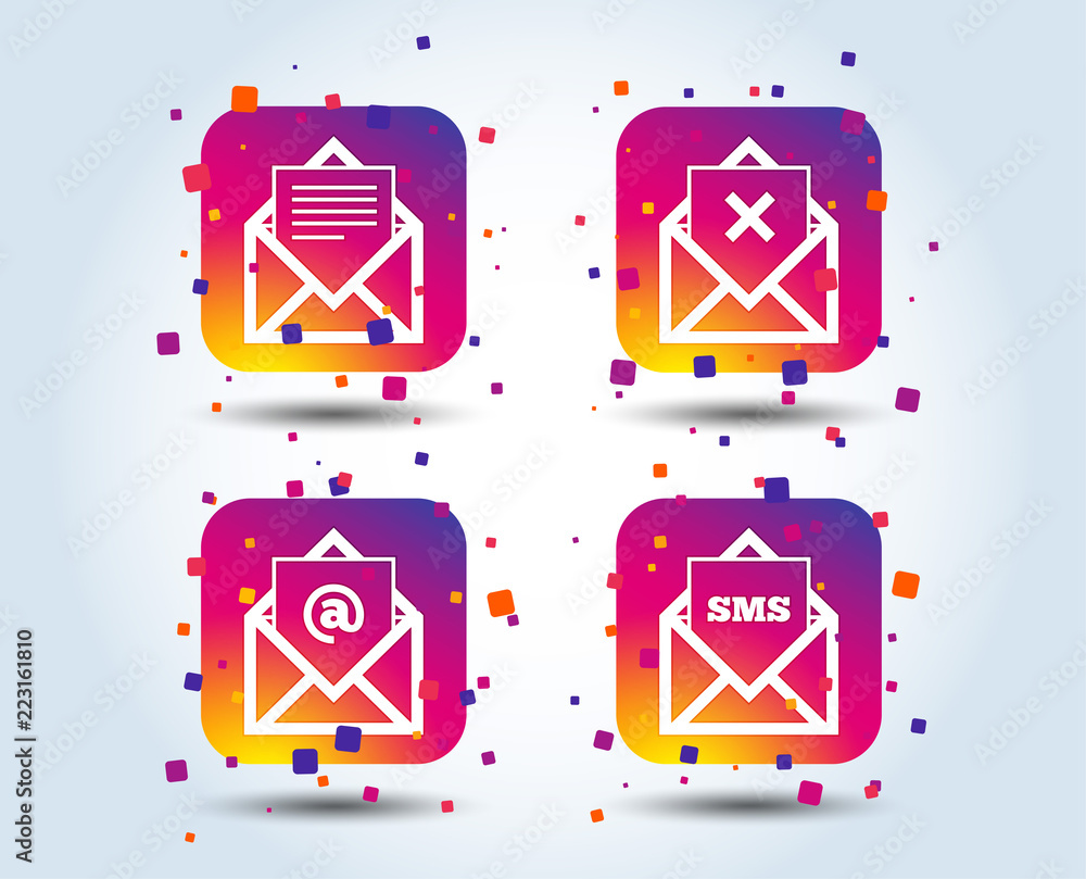 Poster mail envelope icons. message document symbols. post office letter signs. delete mail and sms message