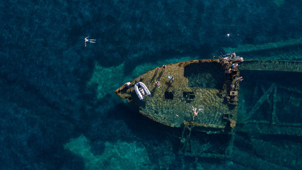 swimming over the old wreck Michelle, Adriatic sea, Croatia