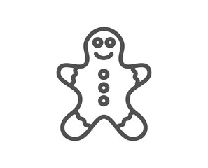 Gingerbread man line icon. Ginger cookie sign. Sweet holiday food symbol. Quality design element. Classic style gingerbread cookie. Editable stroke. Vector
