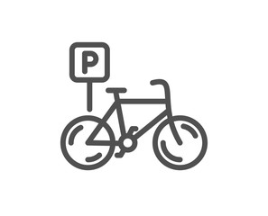 Bicycle parking line icon. Bike park sign. Public transport place symbol. Quality design element. Classic style bicycle. Editable stroke. Vector