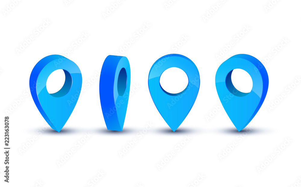 Poster 3d pointer icon for map. pointer pin marker for travel place vector illustration