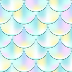 Mermaid or fish scale seamless pattern with holographic effect. Pastel mermaid vector background. © Elya.Q
