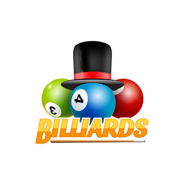 Poolroom billiards game logo icon. Billiards club template emblem design