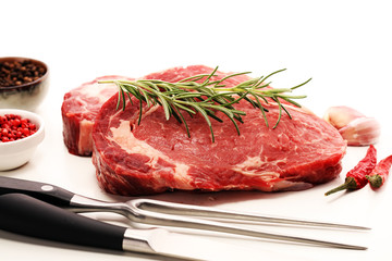 Steak raw. Barbecue Rib Eye Steak, dry Aged Wagyu Entrecote Steak.