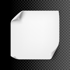 Empty curl paper sheet isolated. Vector note page blank message background with curl corner