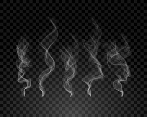 Smoke isolated on transparent background. Cigarettes smooth smoke set. Flow smoke shape design concept