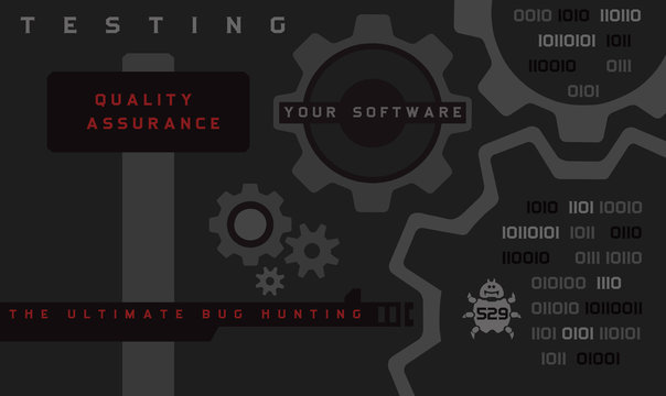 Quality assurance process. Software testing illustration. Bugs and mistake control