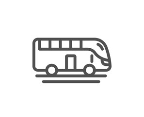 Bus tour transport line icon. Transportation sign. Tourism or public vehicle symbol. Quality design element. Classic style bus. Editable stroke. Vector