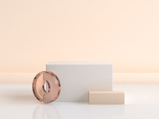 3d rendering circle glass and white square shape