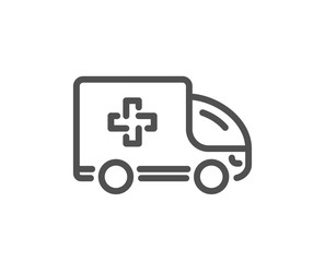 Ambulance emergency car line icon. Hospital transportation vehicle sign. Medical symbol. Quality design element. Classic style ambulance. Editable stroke. Vector