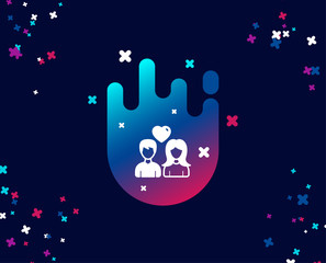 Naklejka premium Couple with Heart simple icon. Users Group sign. Male and Female Person silhouette symbol. Cool banner with icon. Abstract shape with gradient. Vector