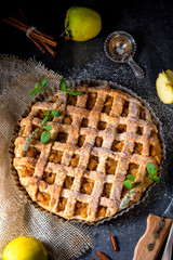 Tasty Apple pie with lattice upper crust