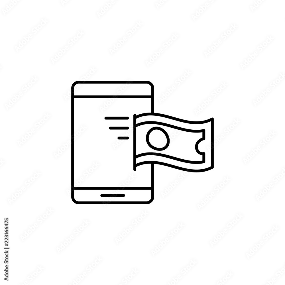 Poster cash smartphone. element of online shopping icon for mobile concept and web apps. thin line cash sma
