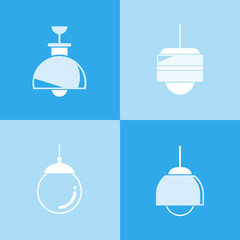 ceiling lamp icons set in blue background