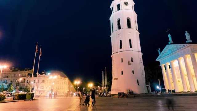 Cathedral Square of Vilnius, Lithuania, Night Timelapse