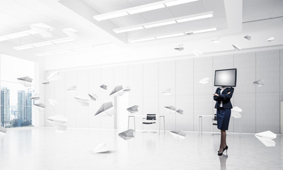 Business woman with TV instead of head.